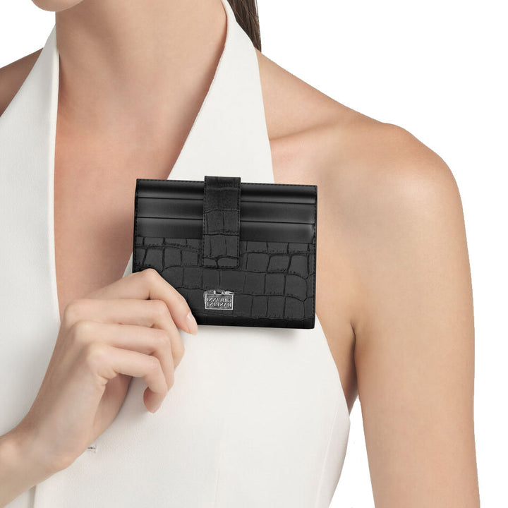 Portefeuille porte-cartes en cuir croco noir Giovanni Raspini argent 925 L0025