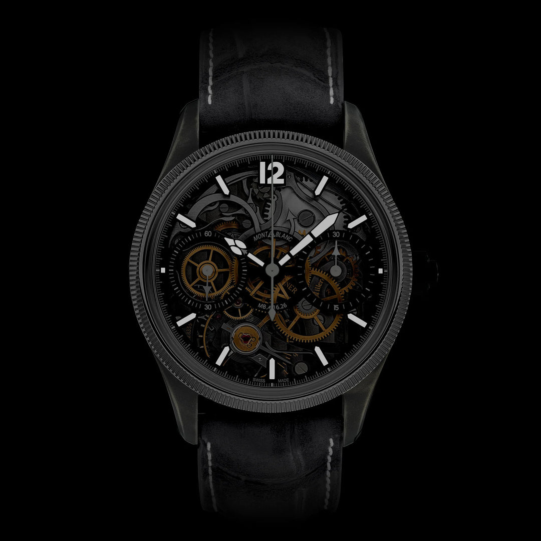 Montre Montblanc 1858 The Unveiled Secret Minerva Monopoussoir Chronographe Édition Limitée - 88 pièces 43 mm acier manuel squelette 131155