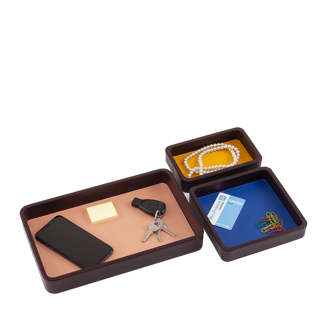 DUDU 3pcs Leather Empty Pocket Set, Table Storage Tray Home Office Desk, Keychain, Coins, Telephone