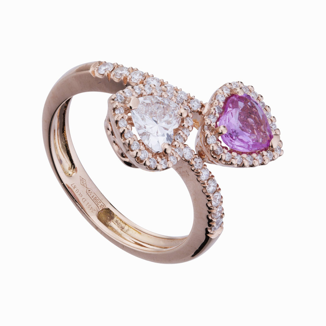 Golay Ring Contrarier Heart Diamond Pink Sapphires