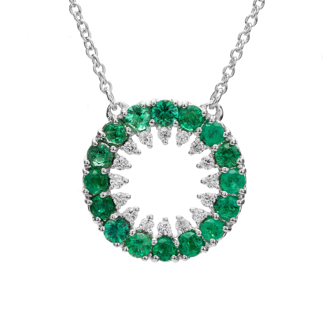 Golay Pendant Circle Emeralds and Outline White Diamonds