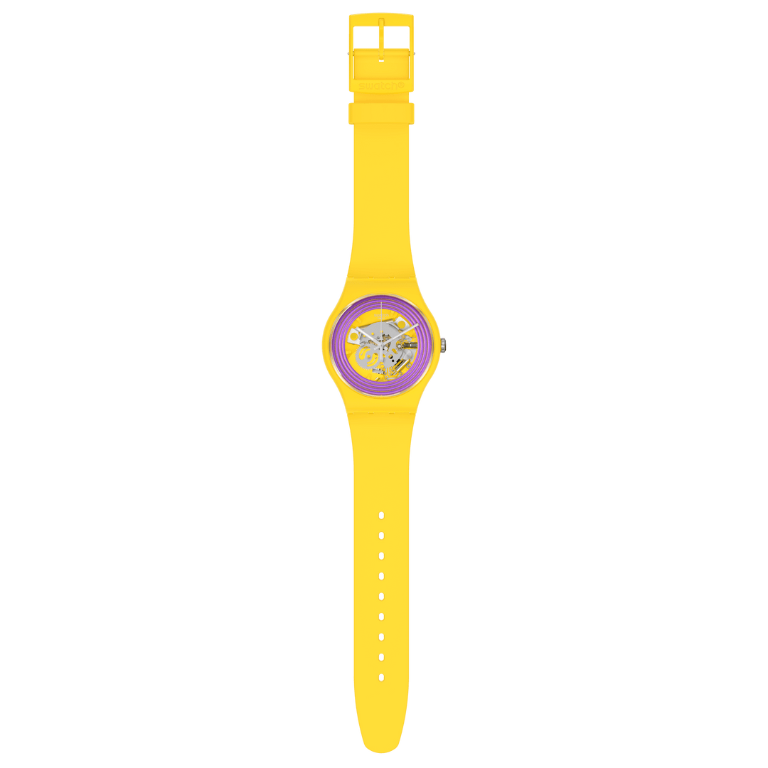Swatch Purple Ringe gelbe Originale Neue Gent Biosourced 41mm SO29J100