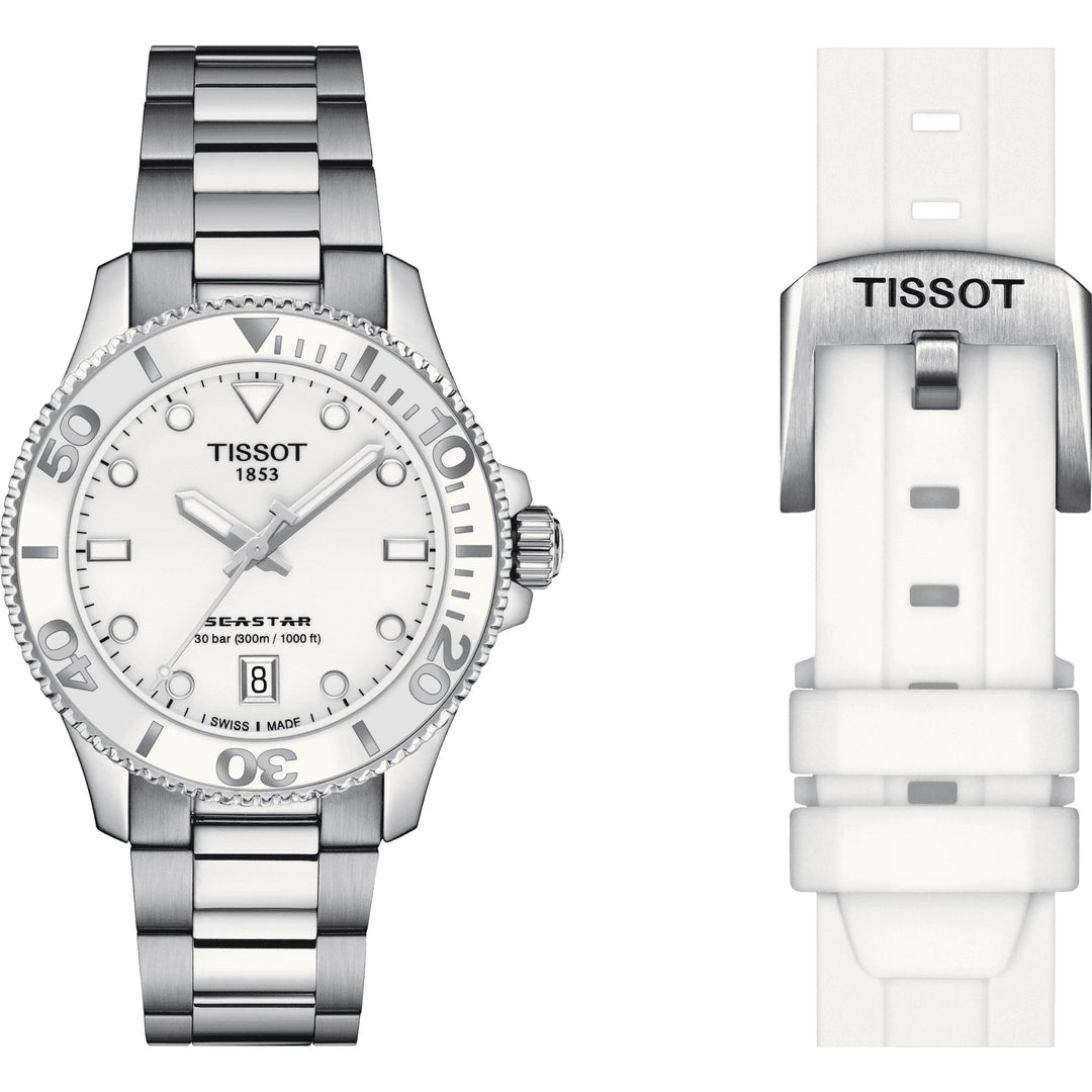 Tissssot watch Seastar 1000 36mm white quartz steel T120.210.11.11.011.00