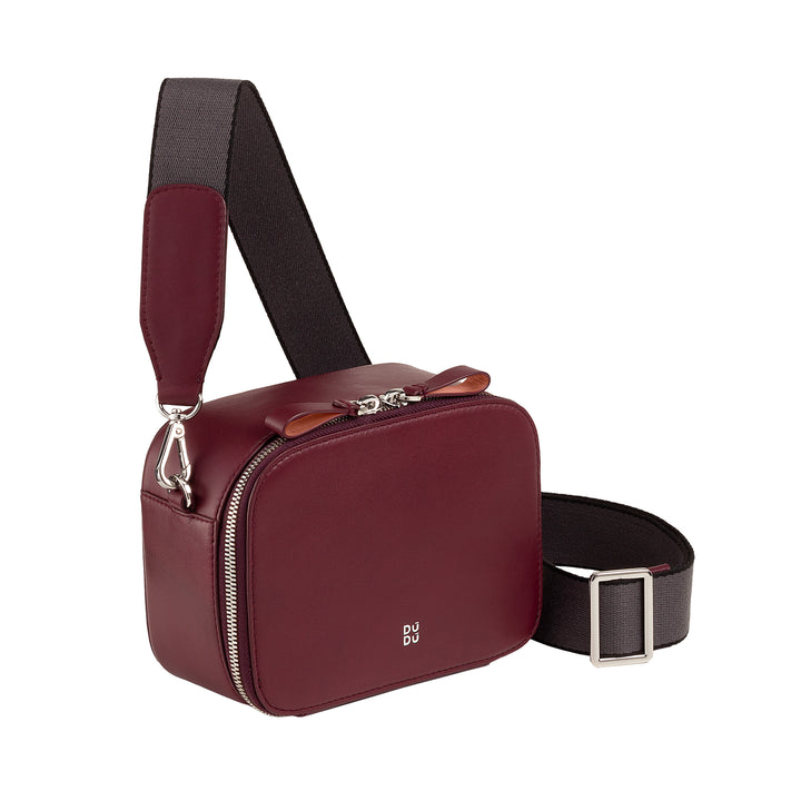 DuDu Kleine Leder -Umhängetasche in Leder, Taschenraum mit doppelter Schultergurt, Reißverschluss, elegante kompakte Designbeutel
