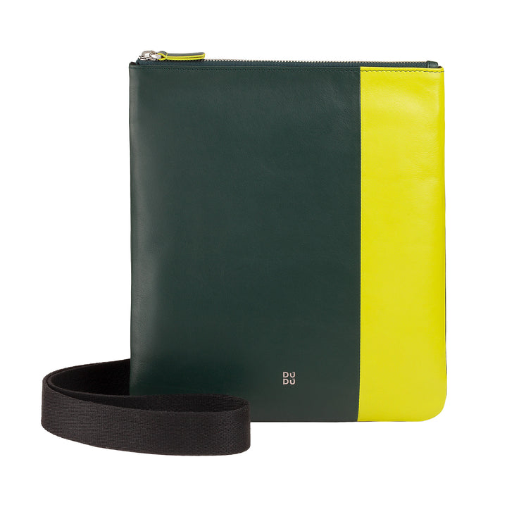 DUDU Men's Shoulder Bag Leather with Zip Zip, Shoulder Bag Compact Design in Colorful Genuine Leather and Adjustable Strap