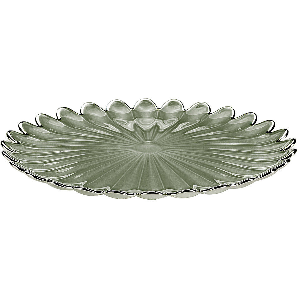 Ottaviani piatto centrotavola Margherita 33cm vetro argentato verde salvia 800368V