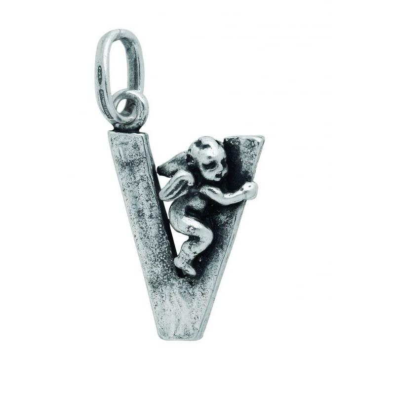 Giovanni Raspini ciondolo argento charm lettera V con angelo 6084 - Gioielleria Capodagli