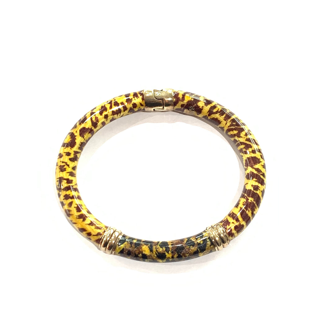 Menegatti cuff bracelet Leopard 925 silver finish PVD yellow gold enamel BR-ARG-0007