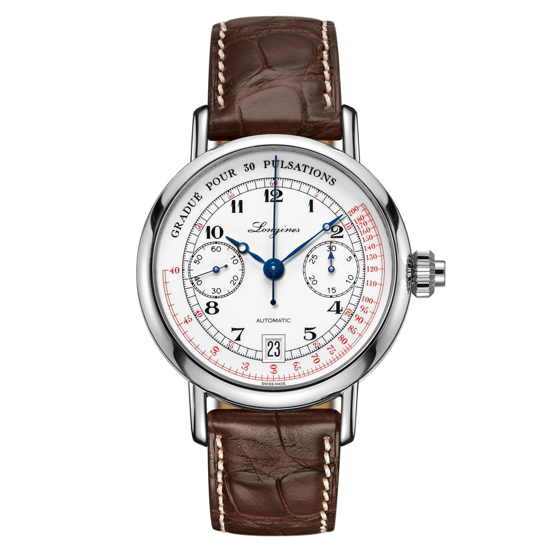 Longines orologio The Longines Column-Wheel Single Push-Piece Pulsometer Chronograph 40mm bianco automatico acciaio L2.801.4.23.2 - Gioielleria Capodagli