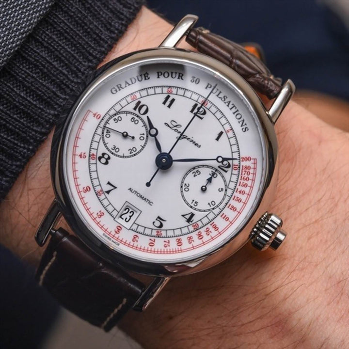 Longines orologio The Longines Column-Wheel Single Push-Piece Pulsometer Chronograph 40mm bianco automatico acciaio L2.801.4.23.2 - Gioielleria Capodagli