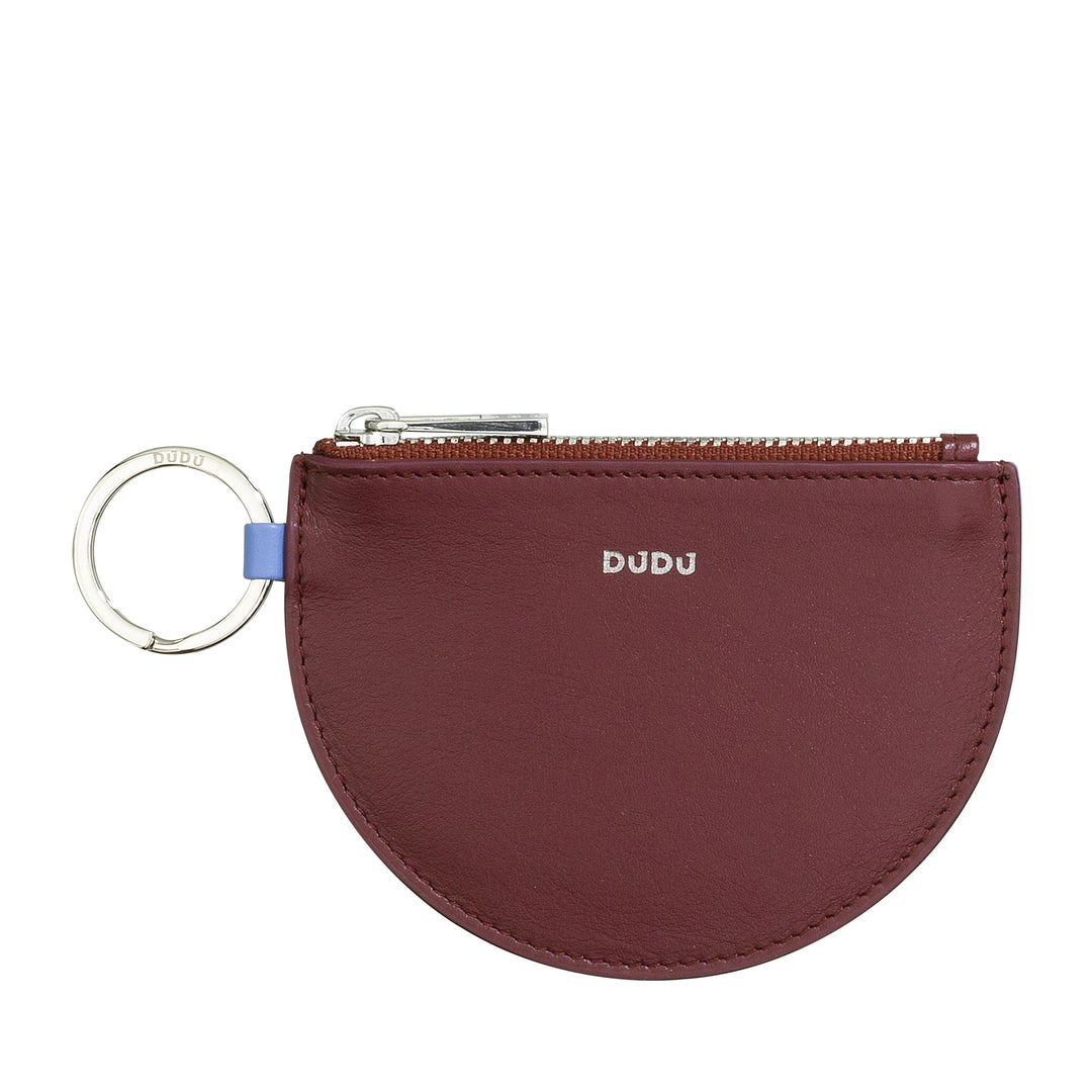 DuDu Porte-monnaie en cuir pour femme avec fermeture éclair et porte-clés bicolore Slim Design