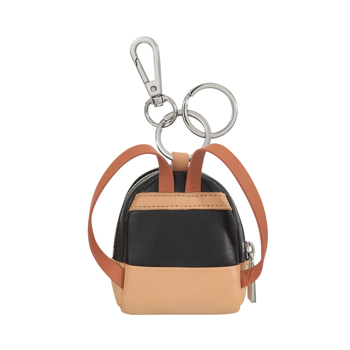 DuDu Kleiner Borsello -Halter mit Keychain -Frau in Leder, Mini -Rucksack -Design, Zip -Reißverschluss, Doppelring und Musktone