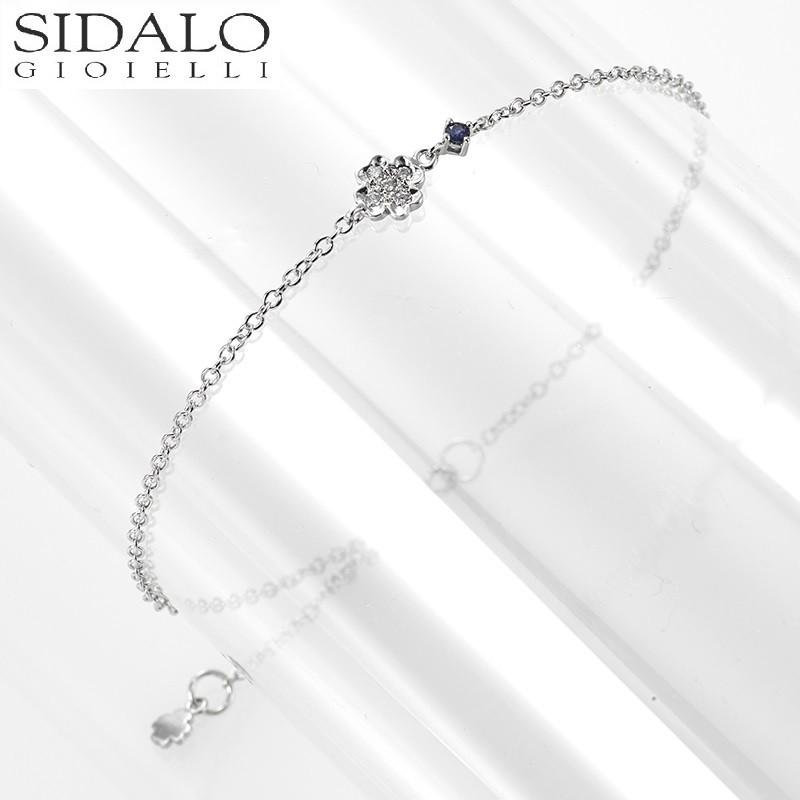 Sidalo bracciale con quadrifoglio in oro bianco diamanti e zaffiro M 5131-1-Z-BR - Gioielleria Capodagli