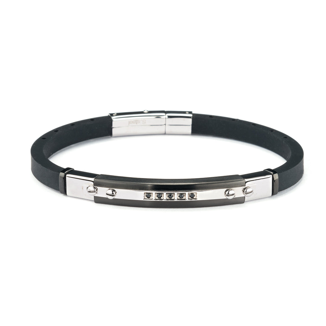 Sovrani bracciale uomo Infinity collection acciaio zirconi neri e silicone J5401 - Gioielleria Capodagli