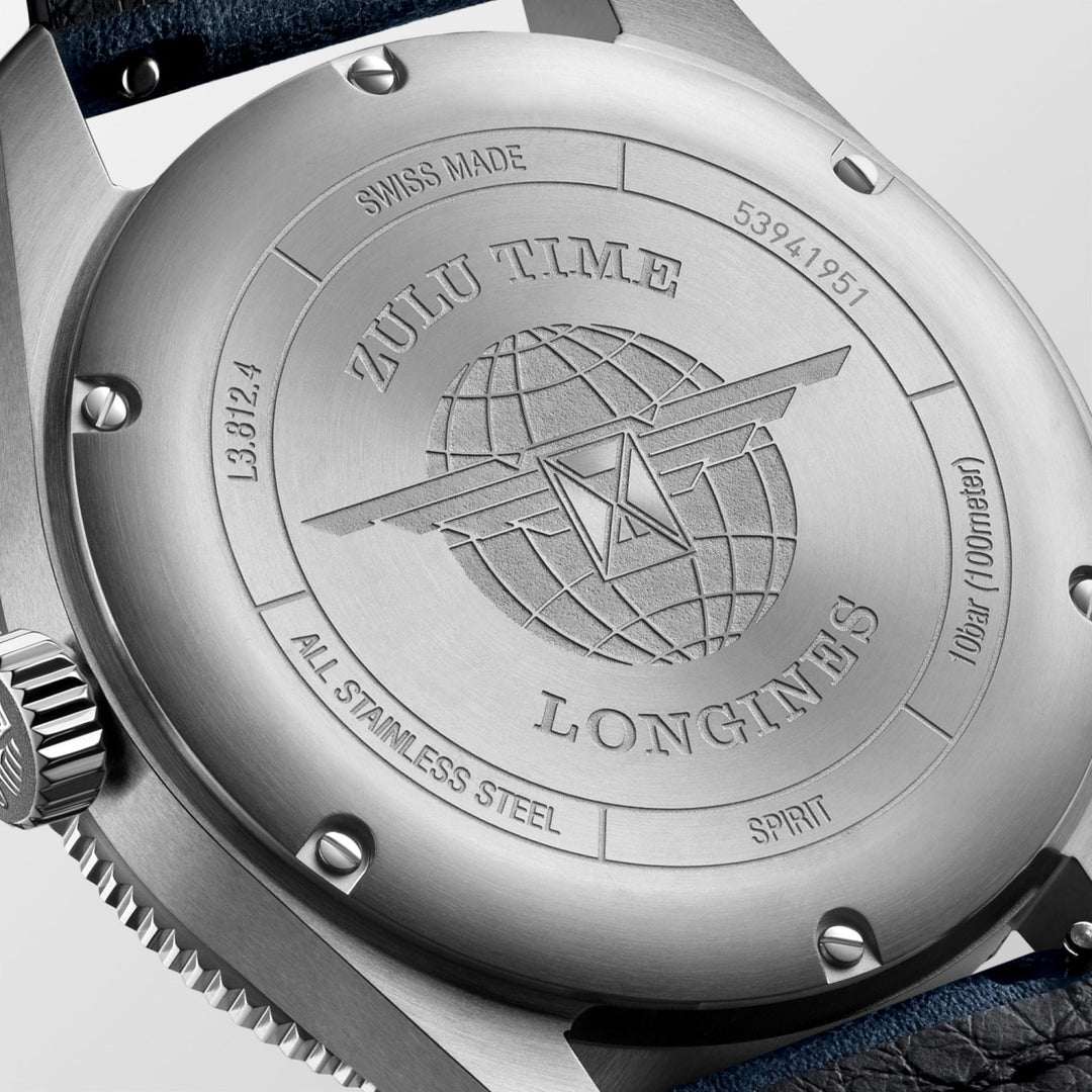 Longines orologio Spirit Zulu Time 42mm blu automatico acciaio L3.812.4.93.2